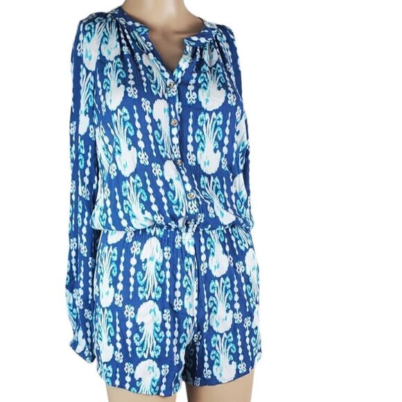 NWOT Lilly Pulitzer Blue & White Elsa Romper - Picture 3 of 6